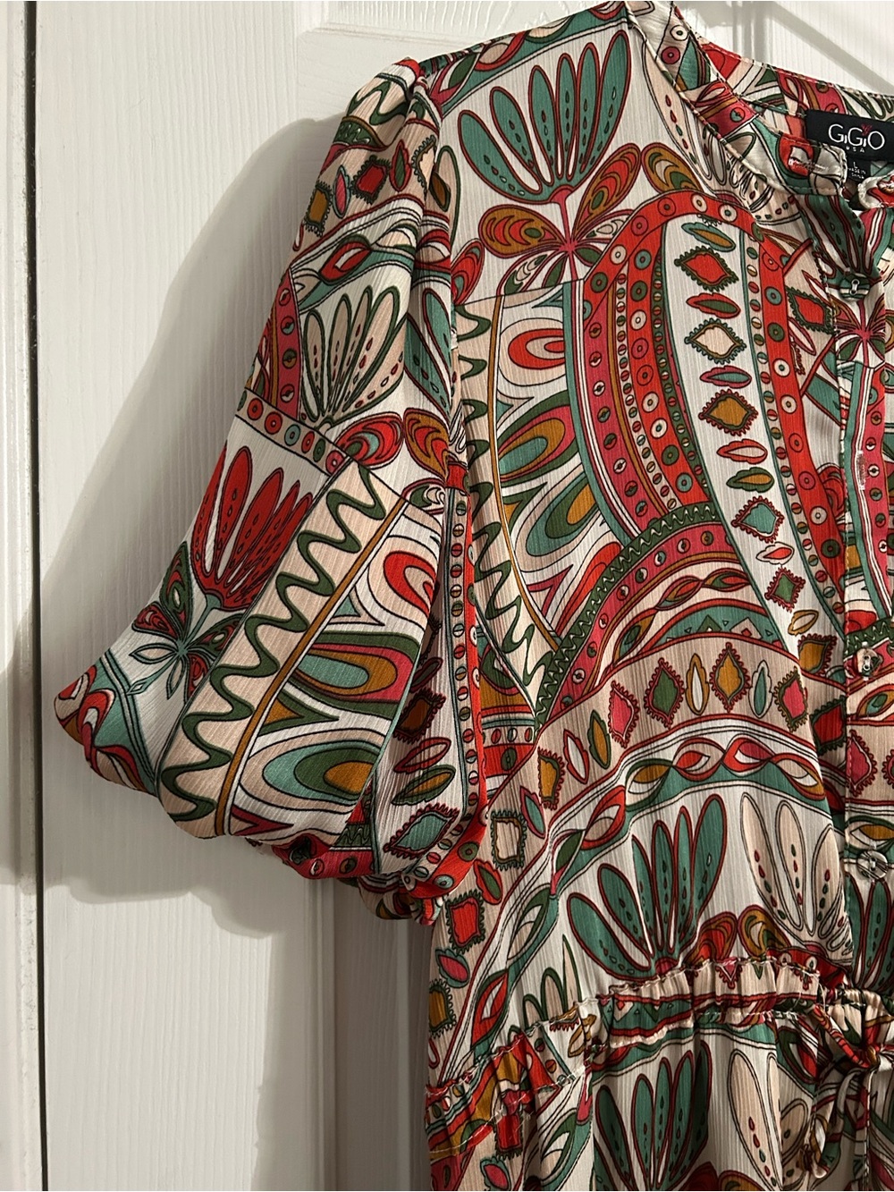 GGO Cream Midi Dress with Red & Green Paisley Print - Picture 4 of 4